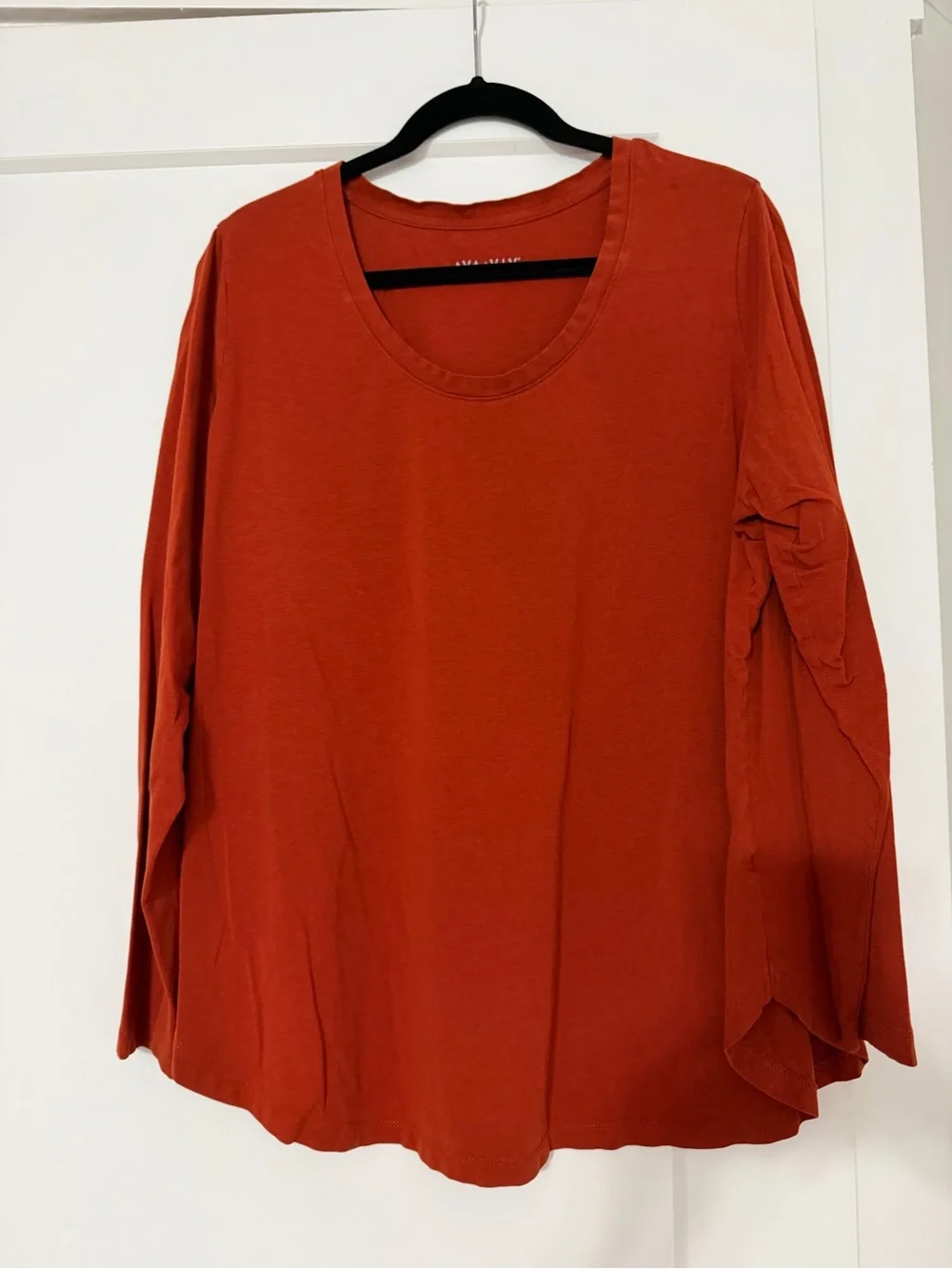 Ava & Viv Long Sleeve Scoop Neck Top - Rust Orange
